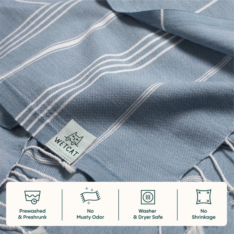 WETCAT Turkish Beach Towel Oversized (38""x71"") 100% Turkish Cotton  Made in Turkey - Sand Free  Extra Large  Ultra Soft  Quick Drying  Compact & Lightweight for Travel - Denim Blue - Image 5